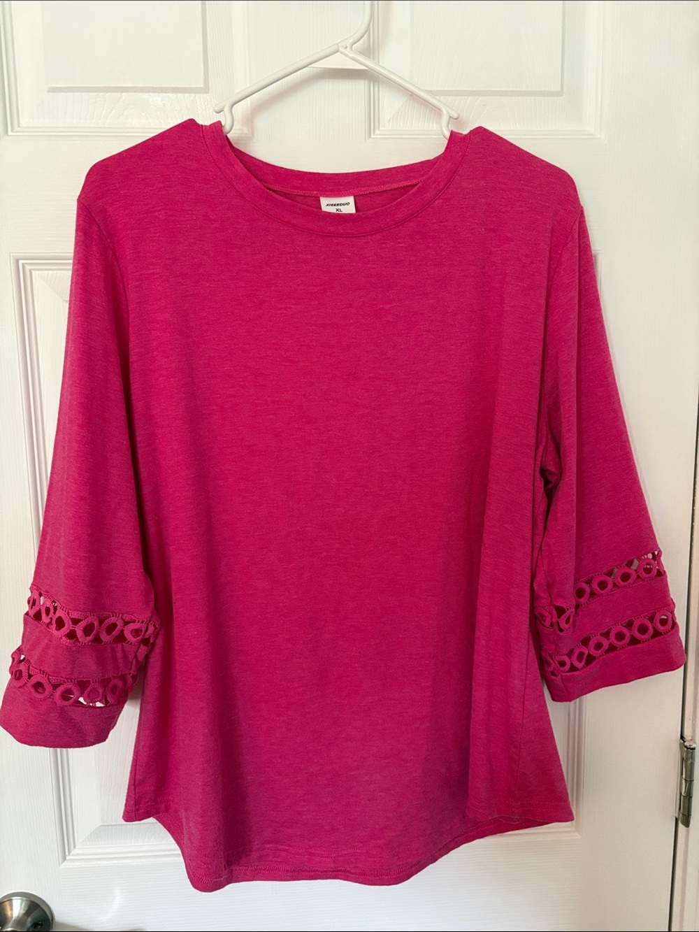 Women's Fuchsia Crochet-Trim 3/4 Sleeve Top